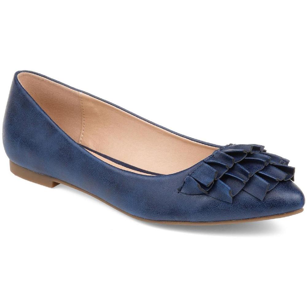 Journee Collection Womens Judy Navy Faux Leather Ballet Flats Shoes NWT